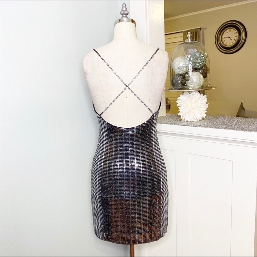NWT Silver Sequin Mini Dress Sexy Bling Party Dress Medium - Picture 8 of 12
